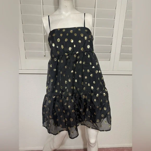 Forever 21 | Dresses | New Medium Black Gold Polka Dot Ruffle Party Nye Dress  Metallic Short Cocktail | Poshmark